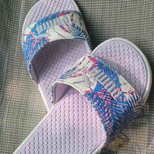 White/Purple Tropical Print Puma Slides/Sandals